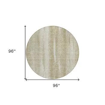 8' Beige Tan And Taupe Round Botanical Leaves Washable Indoor Outdoor Area Rug