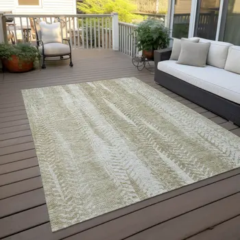 8' X 10' Beige Tan And Taupe Botanical Leaves Washable Indoor Outdoor Area Rug