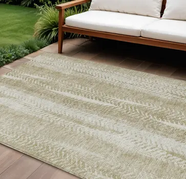 9' X 12' Beige Tan And Taupe Botanical Leaves Washable Indoor Outdoor Area Rug