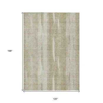 10' X 14' Beige Tan And Taupe Botanical Leaves Washable Indoor Outdoor Area Rug