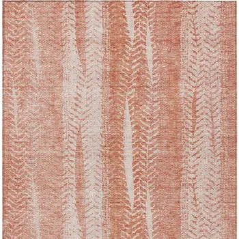3' X 5' Orange And Salmon Botanical Leaves Washable Indoor Outdoor Area Rug