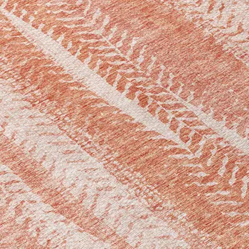 8' Orange And Salmon Round Botanical Leaves Washable Indoor Outdoor Area Rug