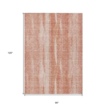 8' X 10' Orange And Salmon Botanical Leaves Washable Indoor Outdoor Area Rug