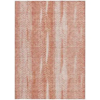 8' X 10' Orange And Salmon Botanical Leaves Washable Indoor Outdoor Area Rug