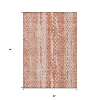 9' X 12' Orange And Salmon Botanical Leaves Washable Indoor Outdoor Area Rug