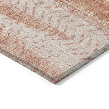9' X 12' Orange And Salmon Botanical Leaves Washable Indoor Outdoor Area Rug
