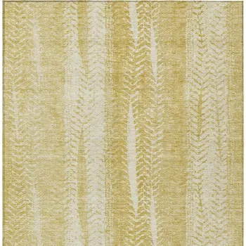 5' X 8' Gold Wheat And Ivory Botanical Leaves Washable Indoor Outdoor Area Rug