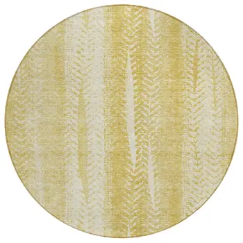 8' Gold Wheat And Ivory Round Botanical Leaves Washable Indoor Outdoor Area Rug