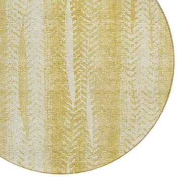 8' Gold Wheat And Ivory Round Botanical Leaves Washable Indoor Outdoor Area Rug