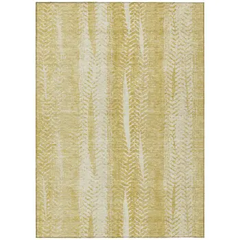 8' X 10' Gold Wheat And Ivory Botanical Leaves Washable Indoor Outdoor Area Rug