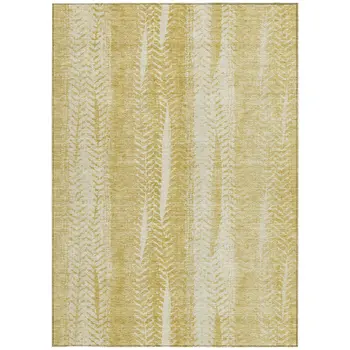 9' X 12' Gold Wheat And Ivory Botanical Leaves Washable Indoor Outdoor Area Rug