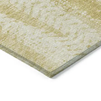 9' X 12' Gold Wheat And Ivory Botanical Leaves Washable Indoor Outdoor Area Rug