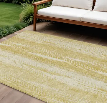 10' X 14' Gold Wheat And Ivory Botanical Leaves Washable Indoor Outdoor Area Rug