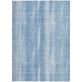 3' X 5' Sky Blue And Denim Blue Botanical Leaves Washable Indoor Outdoor Area Rug