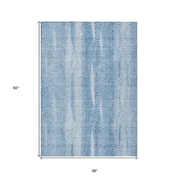 3' X 5' Sky Blue And Denim Blue Botanical Leaves Washable Indoor Outdoor Area Rug