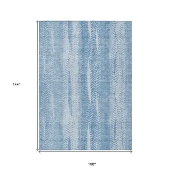 9' X 12' Sky Blue And Denim Blue Botanical Leaves Washable Indoor Outdoor Area Rug