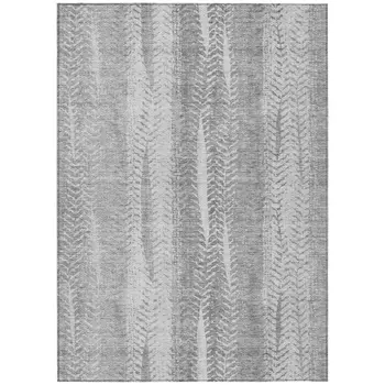 5' X 8' Silver Gray And Graphite Botanical Leaves Washable Indoor Outdoor Area Rug
