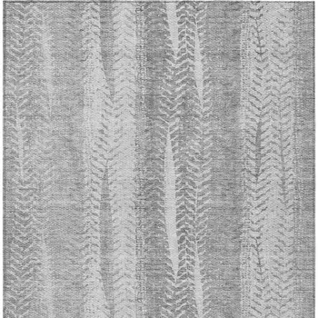 8' X 10' Silver Gray And Graphite Botanical Leaves Washable Indoor Outdoor Area Rug