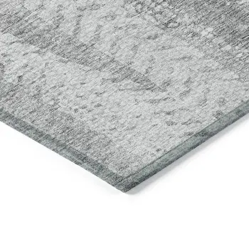 8' X 10' Silver Gray And Graphite Botanical Leaves Washable Indoor Outdoor Area Rug