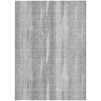 9' X 12' Silver Gray And Graphite Botanical Leaves Washable Indoor Outdoor Area Rug