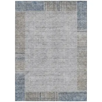 3' X 5' Taupe Beige And Blue Geometric Washable Indoor Outdoor Area Rug