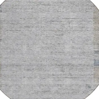 8' Taupe Beige And Blue Round Geometric Washable Indoor Outdoor Area Rug