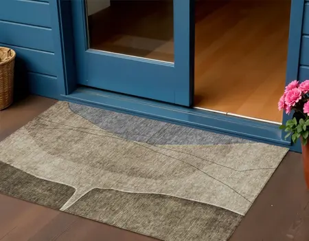 3' X 5' Brown Taupe And Beige Abstract Washable Indoor Outdoor Area Rug