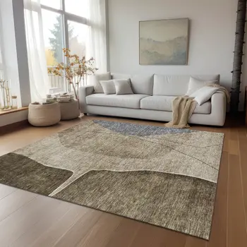 3' X 5' Brown Taupe And Beige Abstract Washable Indoor Outdoor Area Rug