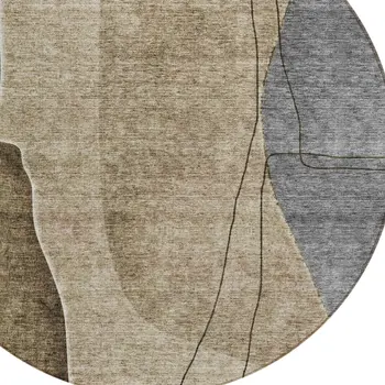 8' Brown Taupe And Beige Round Abstract Washable Indoor Outdoor Area Rug