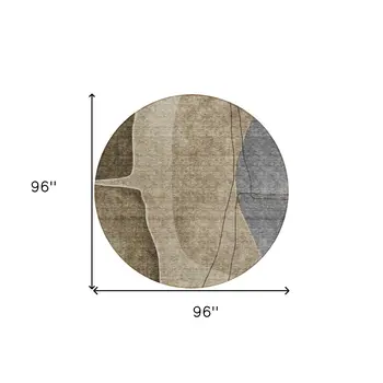8' Brown Taupe And Beige Round Abstract Washable Indoor Outdoor Area Rug