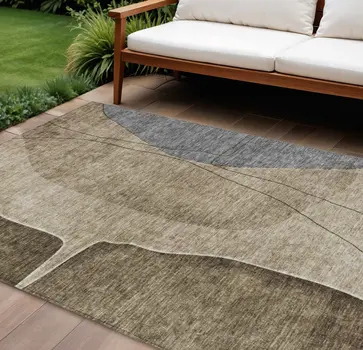 9' X 12' Brown Taupe And Beige Abstract Washable Indoor Outdoor Area Rug