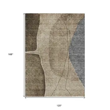 10' X 14' Brown Taupe And Beige Abstract Washable Indoor Outdoor Area Rug