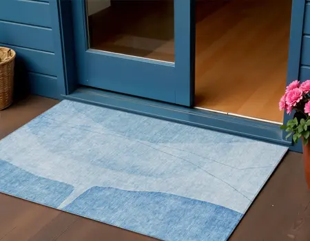 3' X 5' Denim Blue And Sky Blue Abstract Washable Indoor Outdoor Area Rug