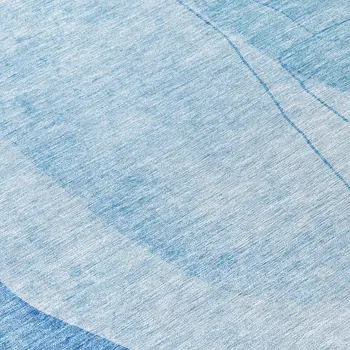 8' Denim Blue And Sky Blue Round Abstract Washable Indoor Outdoor Area Rug