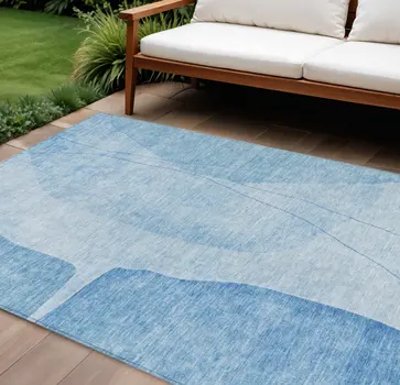 8' X 10' Denim Blue And Sky Blue Abstract Washable Indoor Outdoor Area Rug