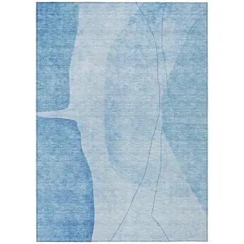 8' X 10' Denim Blue And Sky Blue Abstract Washable Indoor Outdoor Area Rug