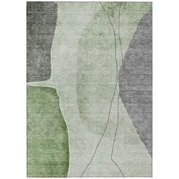 5' X 8' Olive Green And Gray Abstract Washable Indoor Outdoor Area Rug