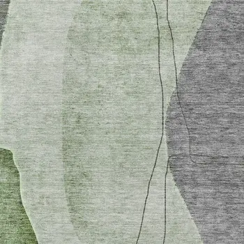 5' X 8' Olive Green And Gray Abstract Washable Indoor Outdoor Area Rug