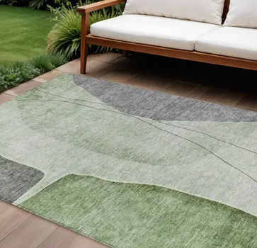 10' X 14' Olive Green And Gray Abstract Washable Indoor Outdoor Area Rug
