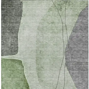 10' X 14' Olive Green And Gray Abstract Washable Indoor Outdoor Area Rug