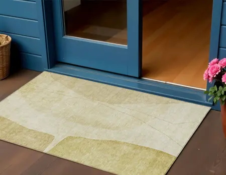 3' X 5' Gold Wheat And Beige Abstract Washable Indoor Outdoor Area Rug