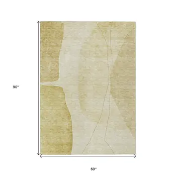5' X 8' Gold Wheat And Beige Abstract Washable Indoor Outdoor Area Rug