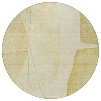 8' Gold Wheat And Beige Round Abstract Washable Indoor Outdoor Area Rug