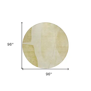 8' Gold Wheat And Beige Round Abstract Washable Indoor Outdoor Area Rug