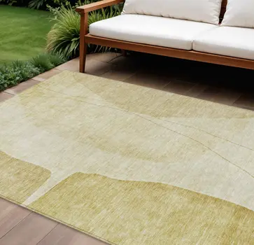 8' X 10' Gold Wheat And Beige Abstract Washable Indoor Outdoor Area Rug