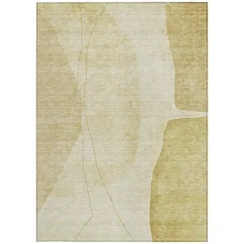 9' X 12' Gold Wheat And Beige Abstract Washable Indoor Outdoor Area Rug