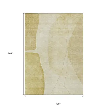 9' X 12' Gold Wheat And Beige Abstract Washable Indoor Outdoor Area Rug