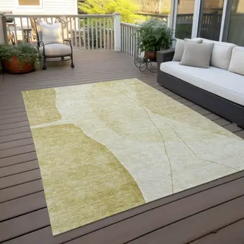 9' X 12' Gold Wheat And Beige Abstract Washable Indoor Outdoor Area Rug