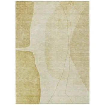 9' X 12' Gold Wheat And Beige Abstract Washable Indoor Outdoor Area Rug