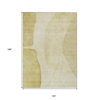 10' X 14' Gold Wheat And Beige Abstract Washable Indoor Outdoor Area Rug